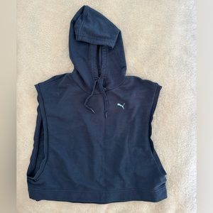 Puma Cotton Vest Hoodie, Navy Blue Cropped, Women S